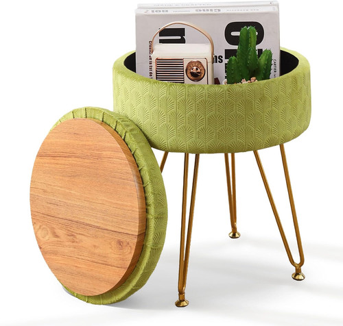 Velvet storage ottoman round - velvet,