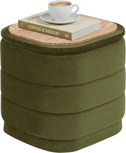 Olive green velvet ottoman - green,