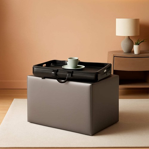 Gray storage ottoman - gray, with