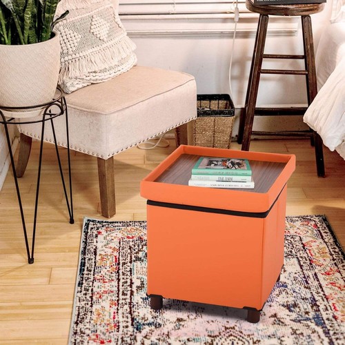 Orange faux leather storage - faux,