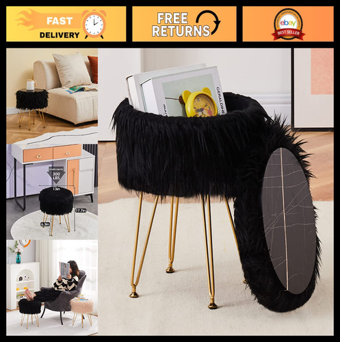 Faux fur round storage ottoman - faux,