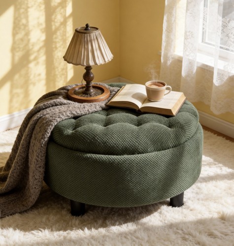 Round storage ottoman with - round,