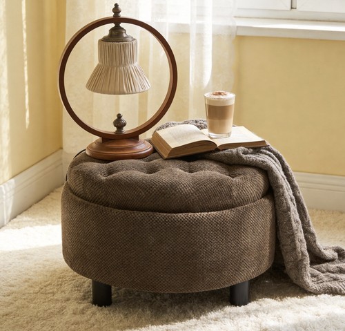 Round storage ottoman - round, tray