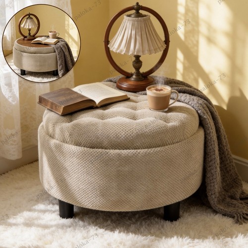 Round storage ottoman - round,