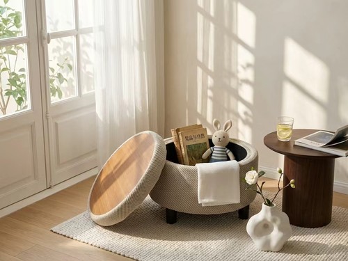 Round storage ottoman with - round,