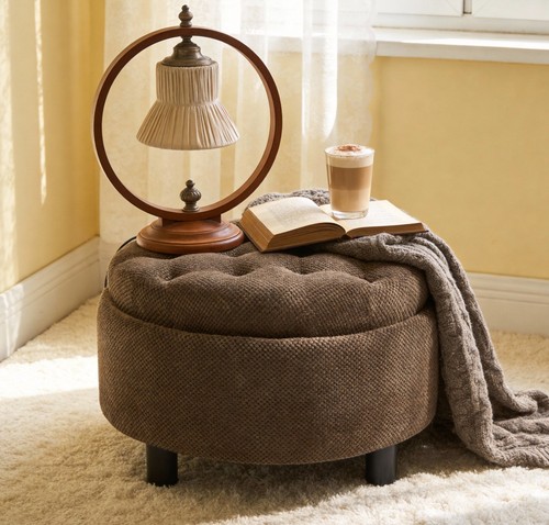 Round storage ottoman - round,